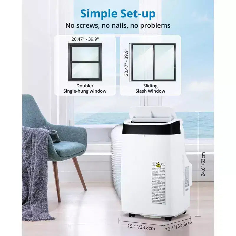 Condizionatore portatile da 10000 BTU, climatizzatore domestico con telecomando per ambienti fino a 42 mq, funzioni 3-in-1/timer 24 ore/ruote piroettanti