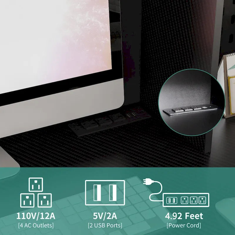 Scrivania a L con presa di corrente, scrivania per computer con cassetti, libreria e mobiletto, scrivania angolare moderna, scrivania per ufficio domestico