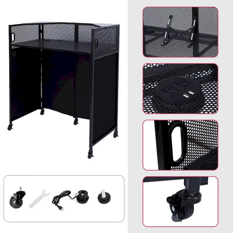 Set Tavolo per DJ Portatile con Tessuti di Copertura Illuminati Integrati, Robusta Custodia per il Trasporto e Dimensioni Compatte di 101x51 cm