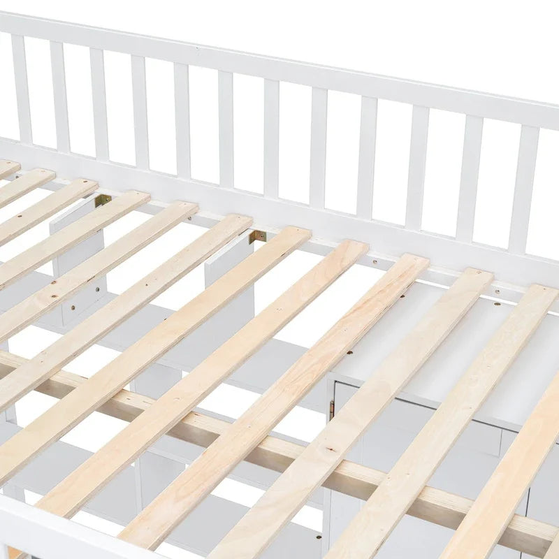 Letto a soppalco matrimoniale in pino con scrivania e contenitore