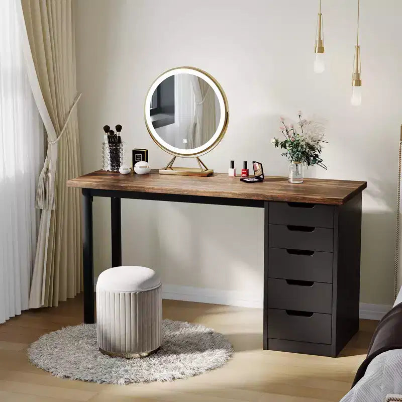 Scrivania per computer da 47 pollici con 5 cassetti, tavolo da studio/scrittura moderno rustico reversibile, workstation per ufficio domestico per piccoli spazi