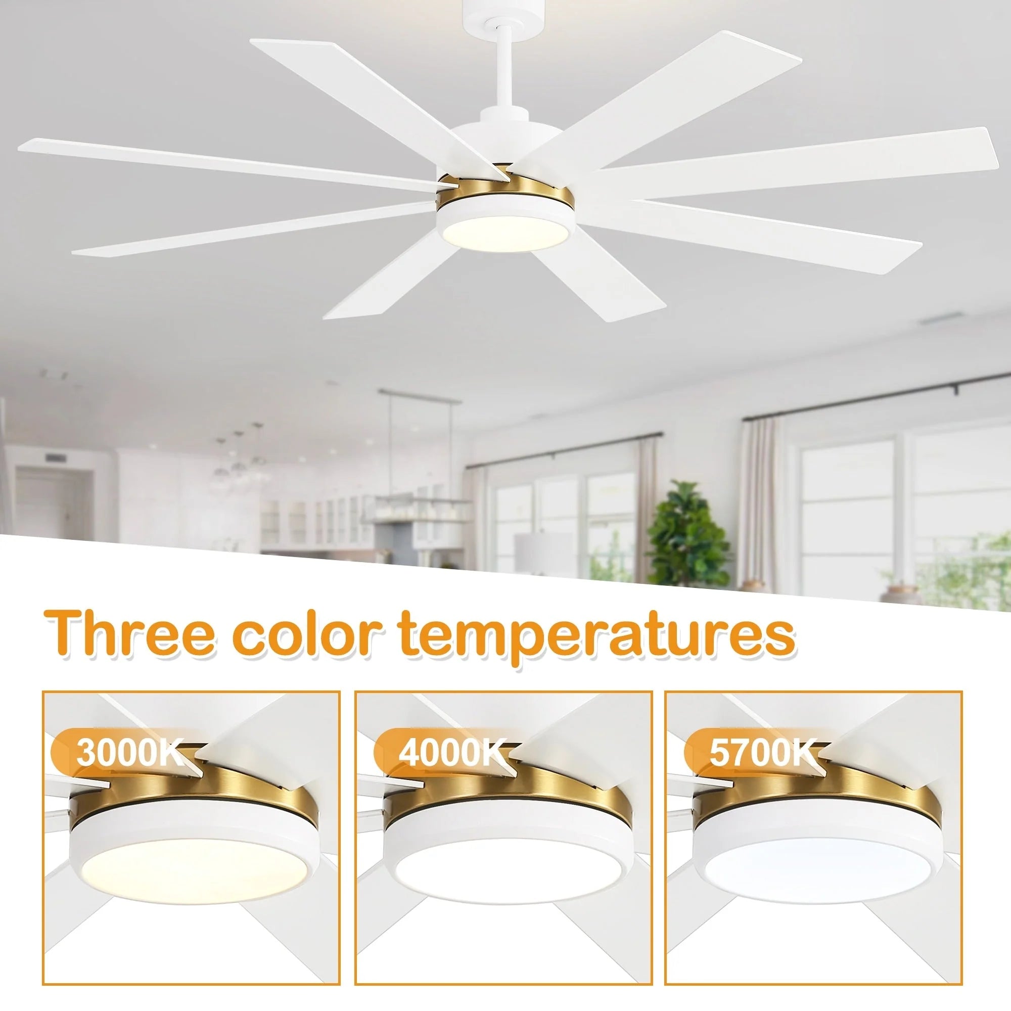 Ventilatore da soffitto nero da 65 pollici a 8 pale con luce LED e telecomando