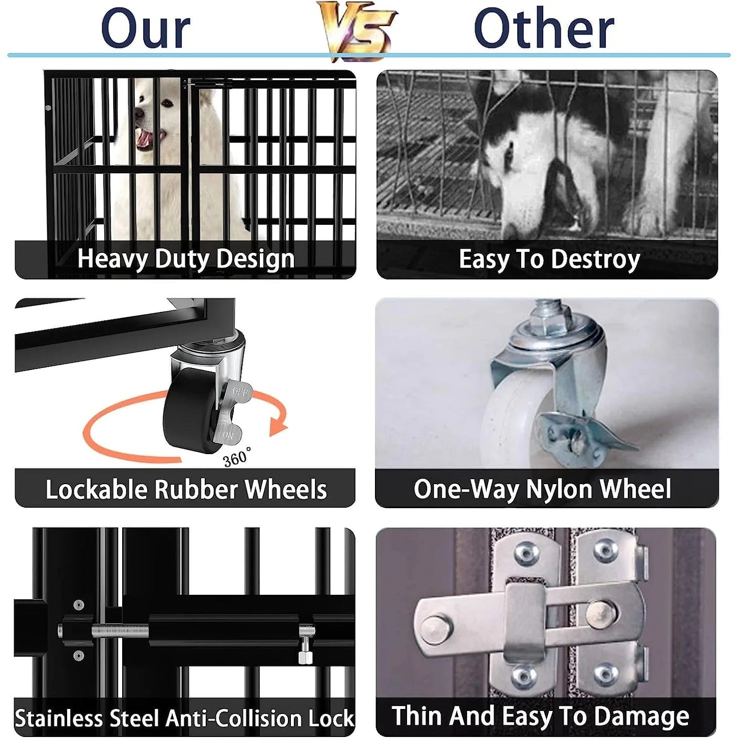 BOSSIN Trasportino/Gabbia/Panca per Cani Indistruttibile Resistente da 48/38 Pollici, Anti-Fuga, con Ruote Bloccabili