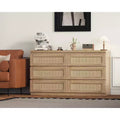 Cassettiera in Rattan per Camera da Letto con 6 Cassetti, Comò Largo Moderno in Stile Fattoria da 120 cm, Mobile Contenitore in Legno per Armadio, Soggiorno, Corridoio