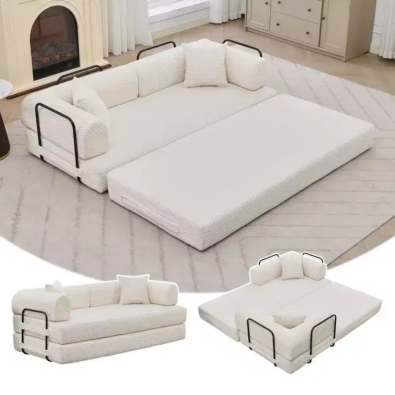 Divano letto convertibile 4-in-1, materasso pieghevole senza telaio in velluto a coste da 79 pollici con cuscino, divanetto senza montaggio per piccoli appartamenti