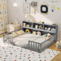 Letto a terra Montessori per materasso singolo/una piazza e mezza con libreria, ripiani e sponde di sicurezza bianco/grigio