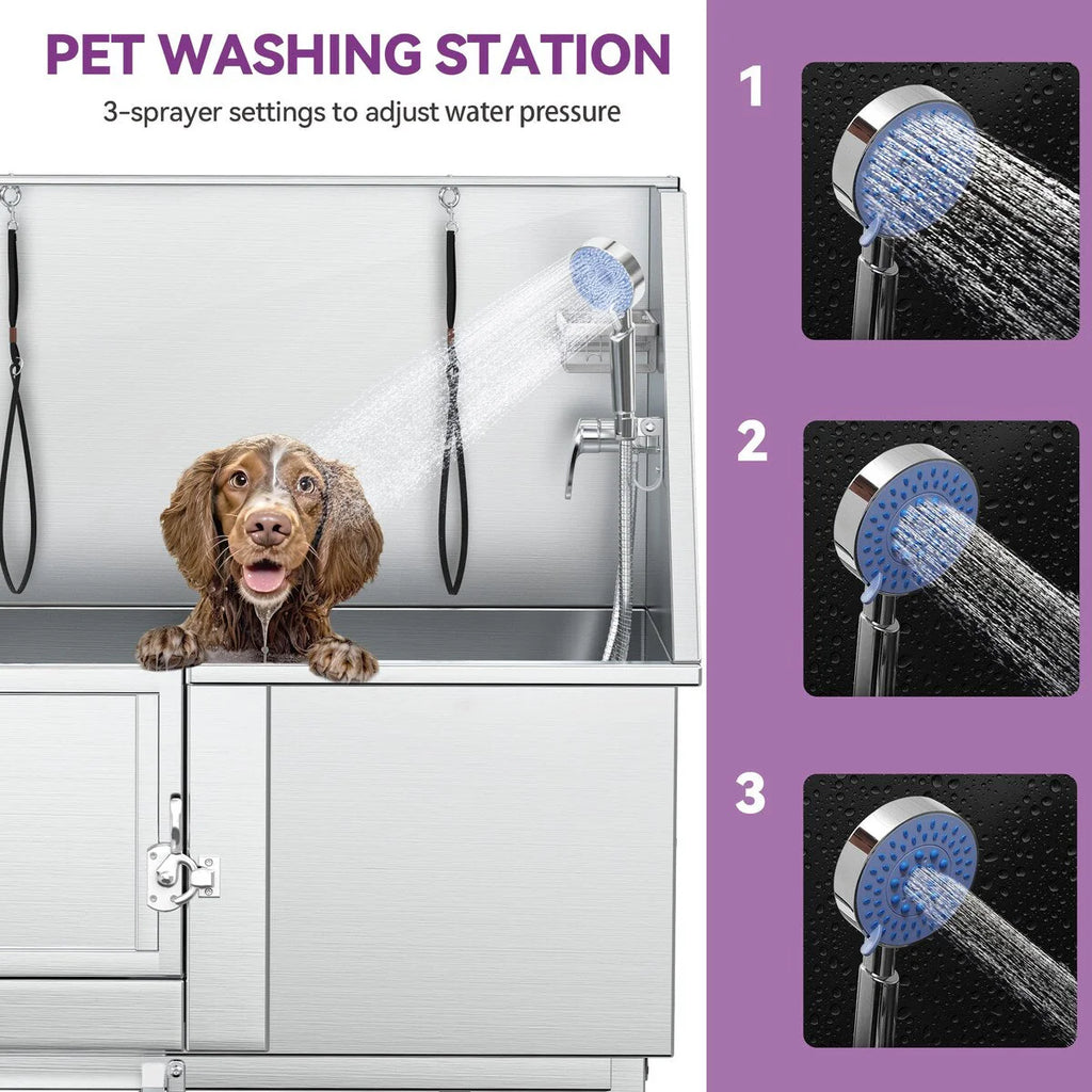 Vasca da toelettatura per animali domestici regolabile in acciaio inossidabile da 50'' L con rampa a gradini