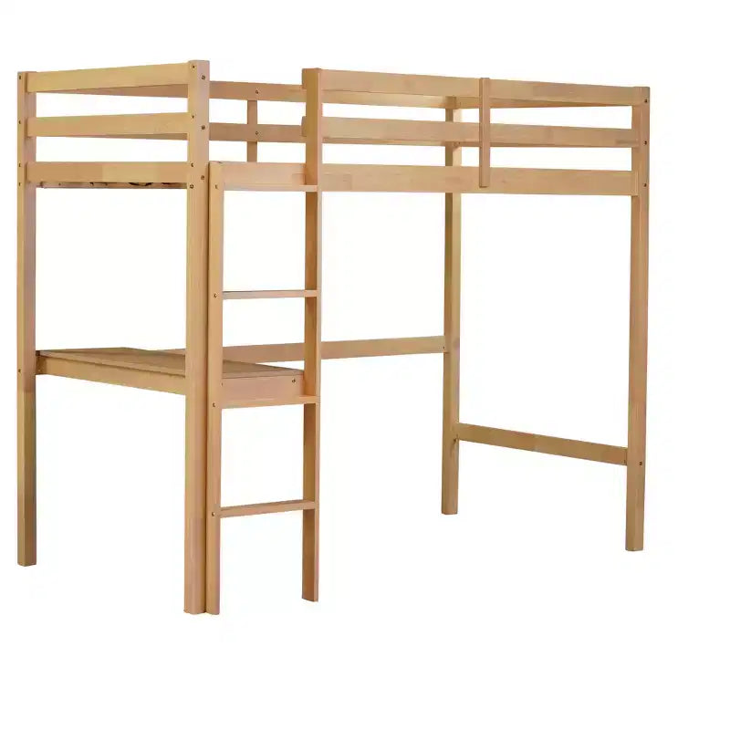 Letto a soppalco Okak Minimalism con scaletta, letto a soppalco singolo in legno di gomma con spondina di sicurezza e scrivania integrata, telai per letti per bambini, ragazzi