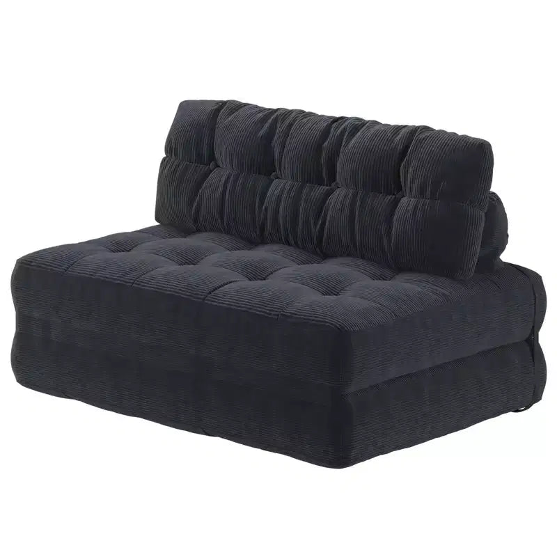 Canapé-lit futon pliant entièrement en velours côtelé, chaise de couchage convertible au sol avec oreiller et dossier