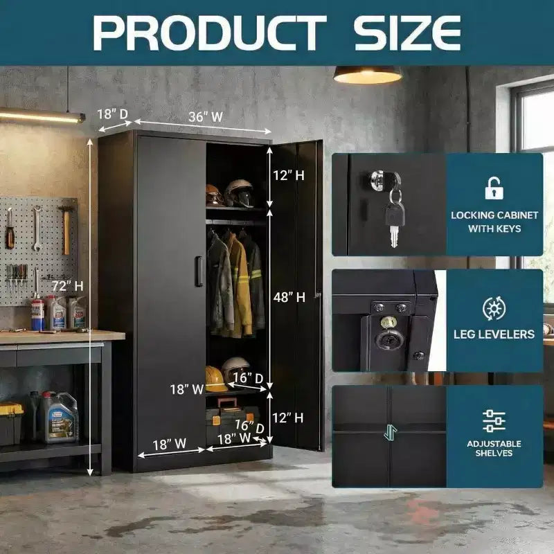 Armadio in Acciaio Resistente da 183 cm con Serratura, Armadietto Metallico da Garage, Armadietto Contenitore in Metallo per Casa, Camera da Letto, Ufficio, Ripostiglio