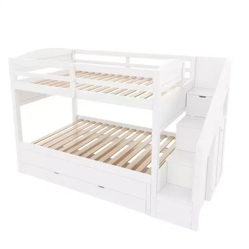 Whisen Letto a castello Twin XL con rotelle estraibili, letto a castello con contenitore, letto a castello in legno massello, scala con contenitore, armadio, 3 cassetti, per bambini