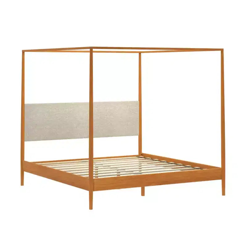 Letto a baldacchino Harbor King con testiera imbottita, biondo/Swiss Coffee (MD2411-01)
