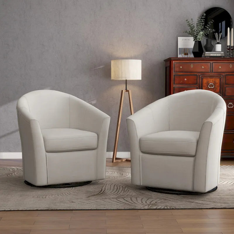 Set di 2 Poltrone Girevoli Moderne Imbottite a Barilotto, Poltrone Accent per Soggiorno