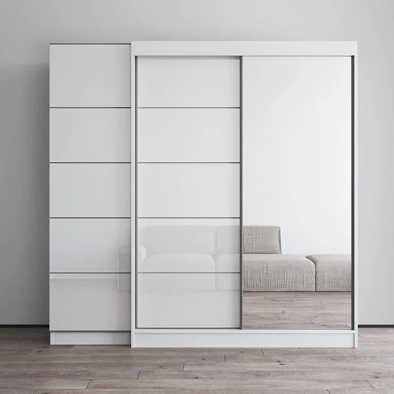 Armadio a 2 ante con specchio, frontale in vetro, 2 persone (grigio/nero/bianco)