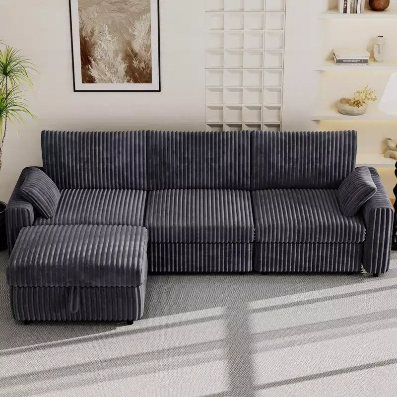 Canapé d'angle modulaire en velours côtelé Dyonery avec housses lavables