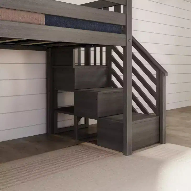 Letto a soppalco basso per bambini con scivolo e scale, in legno massiccio, 14 sponde protettive, capacità 180 kg