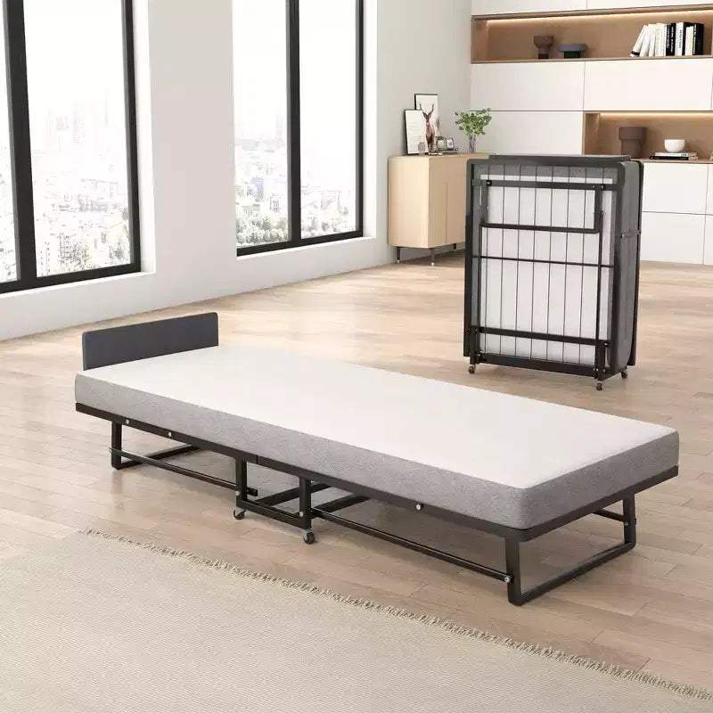 Letto Pieghevole con Materasso, Letti Portatili per Ospiti con 4 Ruote, Materasso in Schiuma & Struttura in Metallo, Letto A Scomparsa Salvaspazio su Ruote, Dimensione Brandina