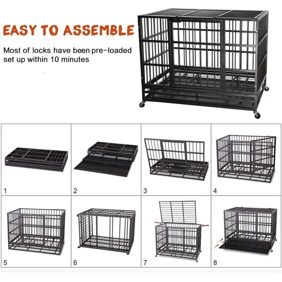 BOSSIN Trasportino/Gabbia/Panca per Cani Indistruttibile Resistente da 48/38 Pollici, Anti-Fuga, con Ruote Bloccabili