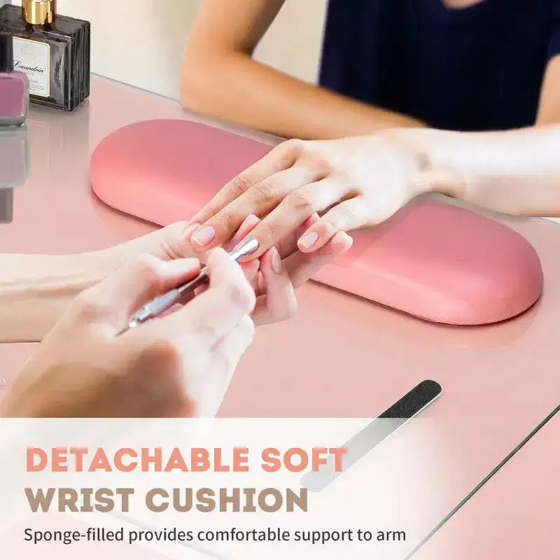 Tavolo per manicure moderno nero/rosa con piano in vetro e poggiapolsi, postazione singola