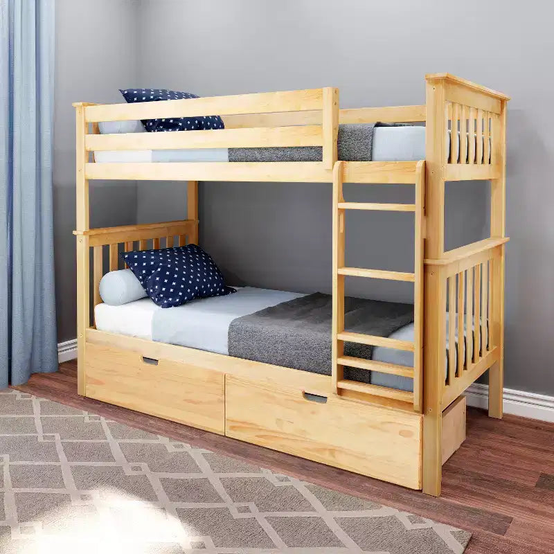 Lit superposé en bois massif pour enfants avec tiroirs de rangement