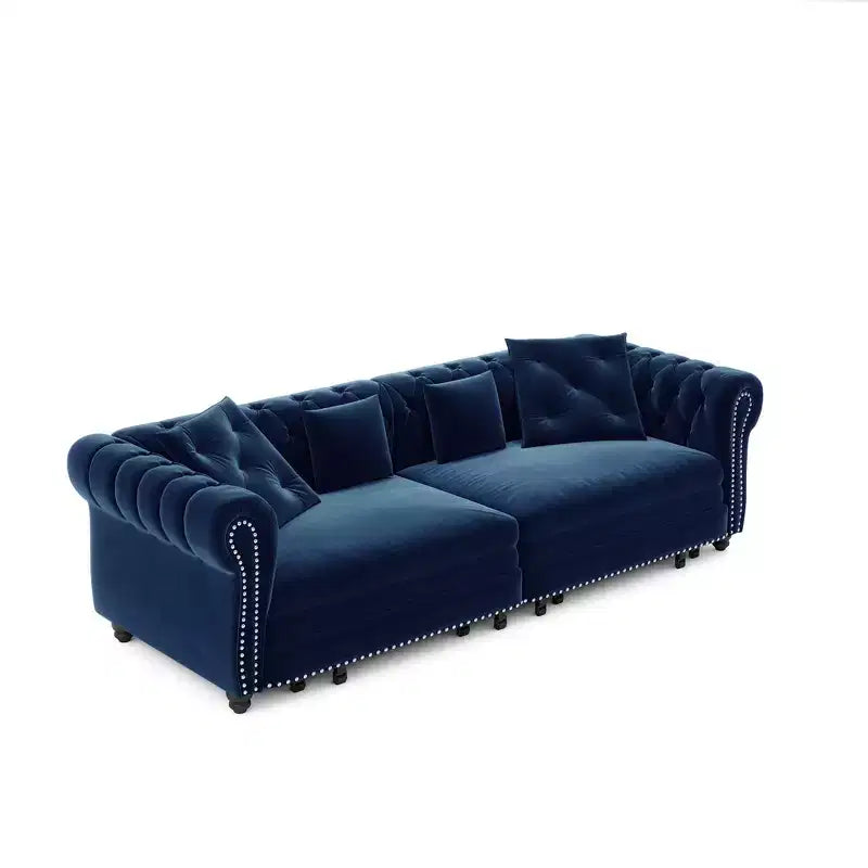 Divano Letto Estraibile 3-in-1 King Size in Velluto Whisen e Divano Letto Convertibile con Ottomana Mobile, Design Trapuntato