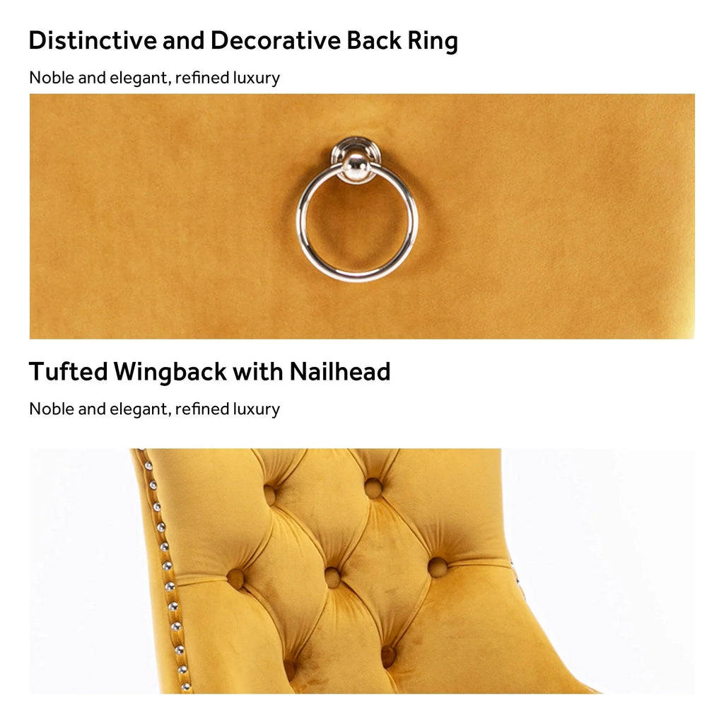 Sedie da pranzo imbottite in velluto trapuntato con gambe in legno massello, set da 6