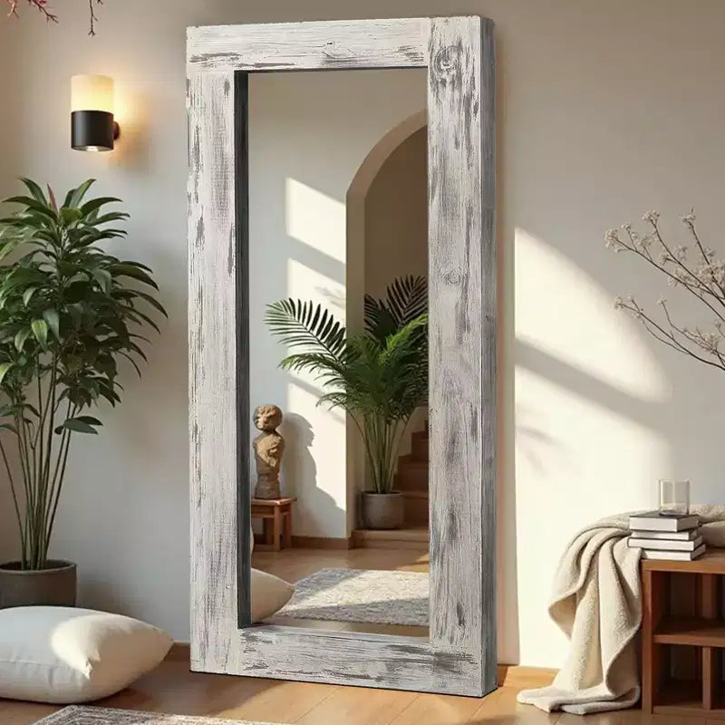 Specchio intero marrone usato, rettangolare ad angolo retto in legno massello, 71x31 pollici (senza staffa)