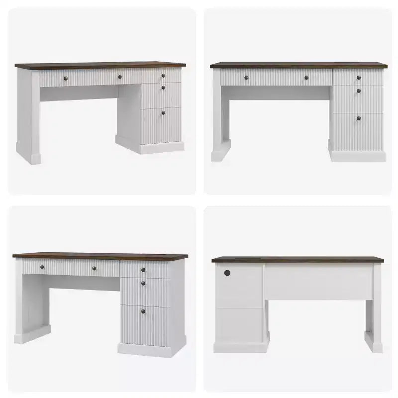 Contenitore scanalato per scrivania da ufficio, scrivania direzionale moderna da 54" con stazione di ricarica, scrivania in legno per computer con cassetti classificatori per studio