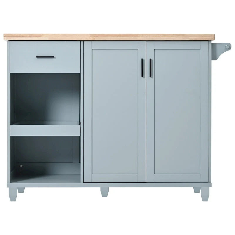 Isola da cucina con piano pieghevole, carrello da cucina con ripiano estraibile, portasciugamani e cassetto, ruote girevoli