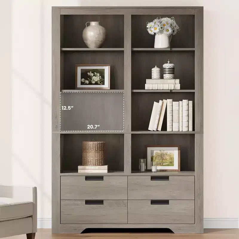 Libreria alta 72" con 4 cassetti, scaffale portaoggetti da terra in stile rustico per camera da letto, soggiorno, ufficio domestico