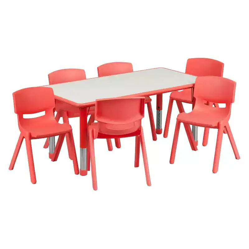 Set Tavolo Attività Rettangolare Regolabile in Altezza in Plastica Emma and Oliver 23.625"W x 47.25"L con 6 Sedie