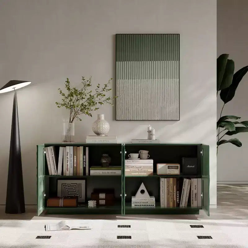 59 Modern Spiral Madia Buffet, Mobile Contenitore a Basso Profilo da Ingresso con Ante a Ondulazione 3D