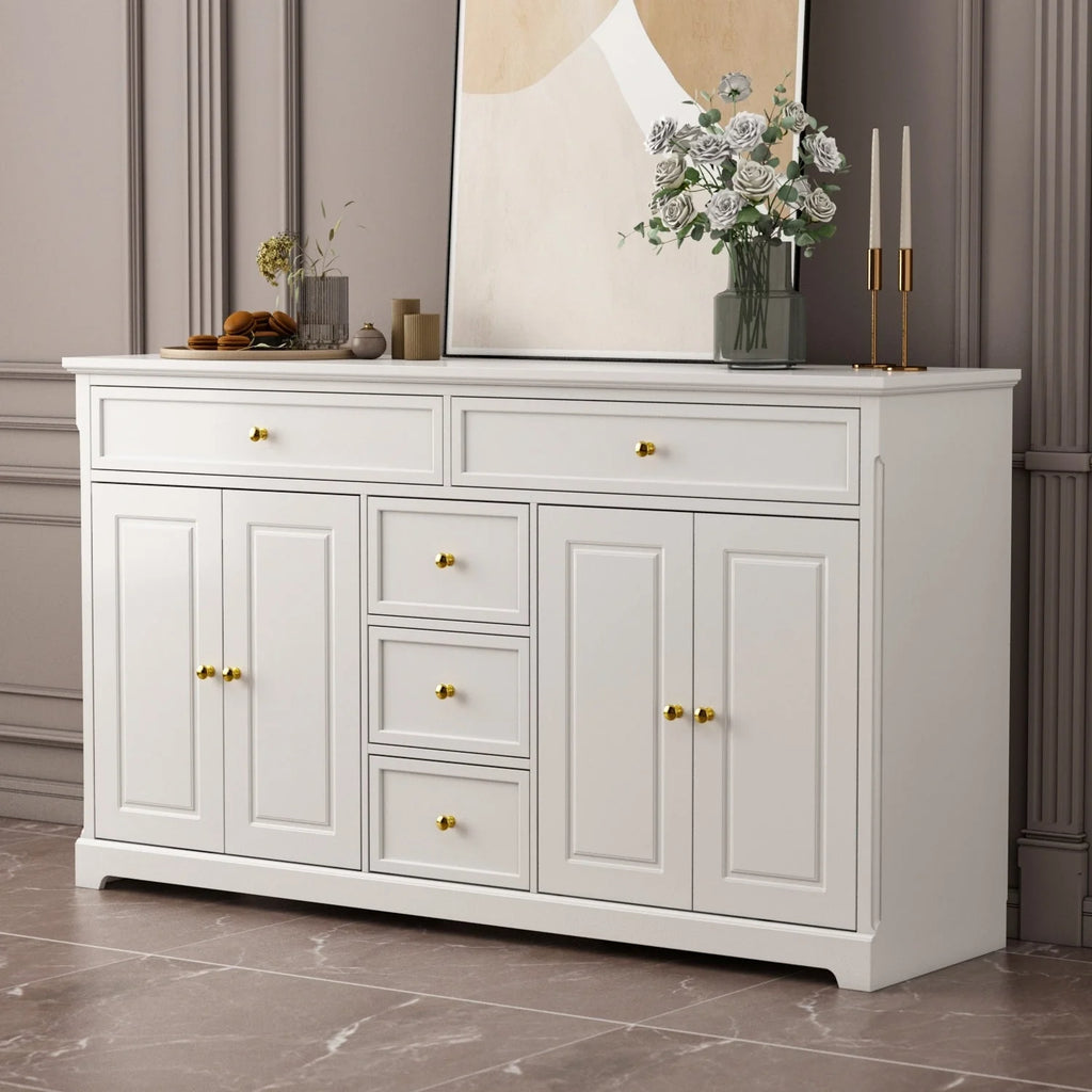 59.1'' Credenza Buffet Bianco Laccato Moderno Metà Secolo Contemporaneo