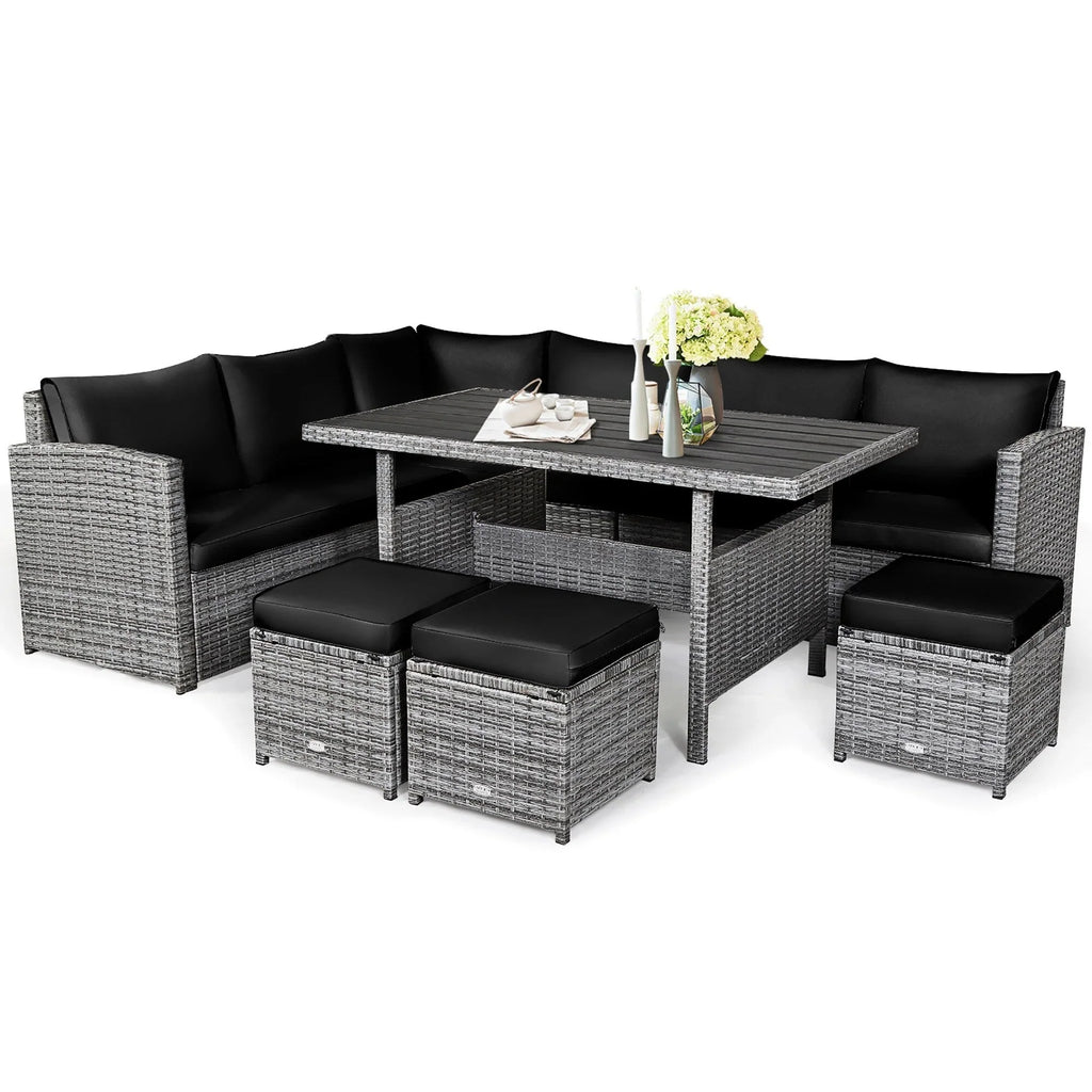 Costway Set da pranzo da 7 pezzi in rattan per esterni Divano componibile ottomano - Vedi dettagli