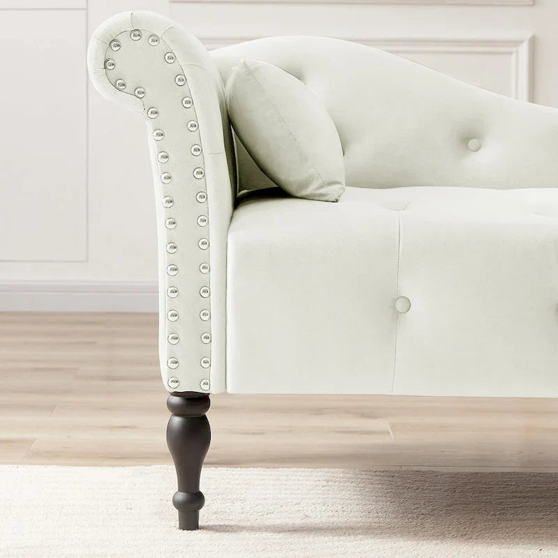 Moderna poltrona a sdraio imbottita in velluto da 60,6" con bottoni capitonné, gambe in legno massello e borchie
