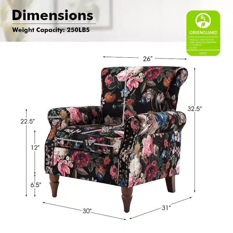 Poltrona Araceli Tradizionale in Legno Imbottita Floreale con Schienale Alto e Borchie | ART OF LIVING DESIGNS