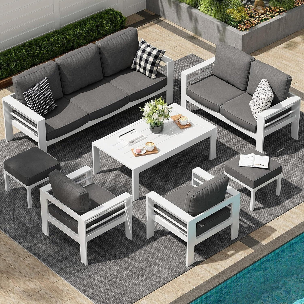 AECOJOY Set di mobili da giardino a 7 pezzi in alluminio Set da conversazione per esterni