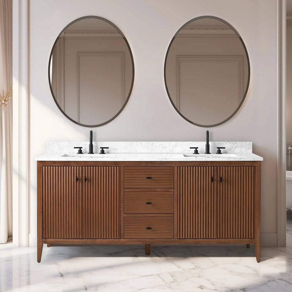 Mobile lavabo doppio Vanity Art 72 per bagno con piano in marmo composito