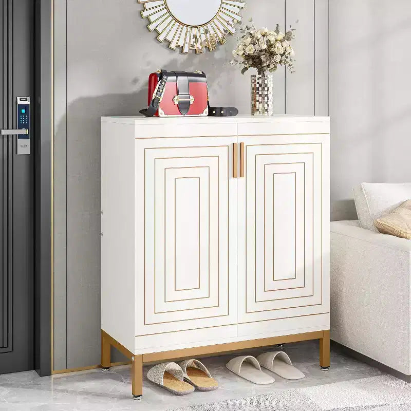 Scarpiera per 20 Paia, Mobile Contenitore Moderno a 6 Livelli con Ante, Organizzatore Autoportante per Ingresso, Bianco e Oro