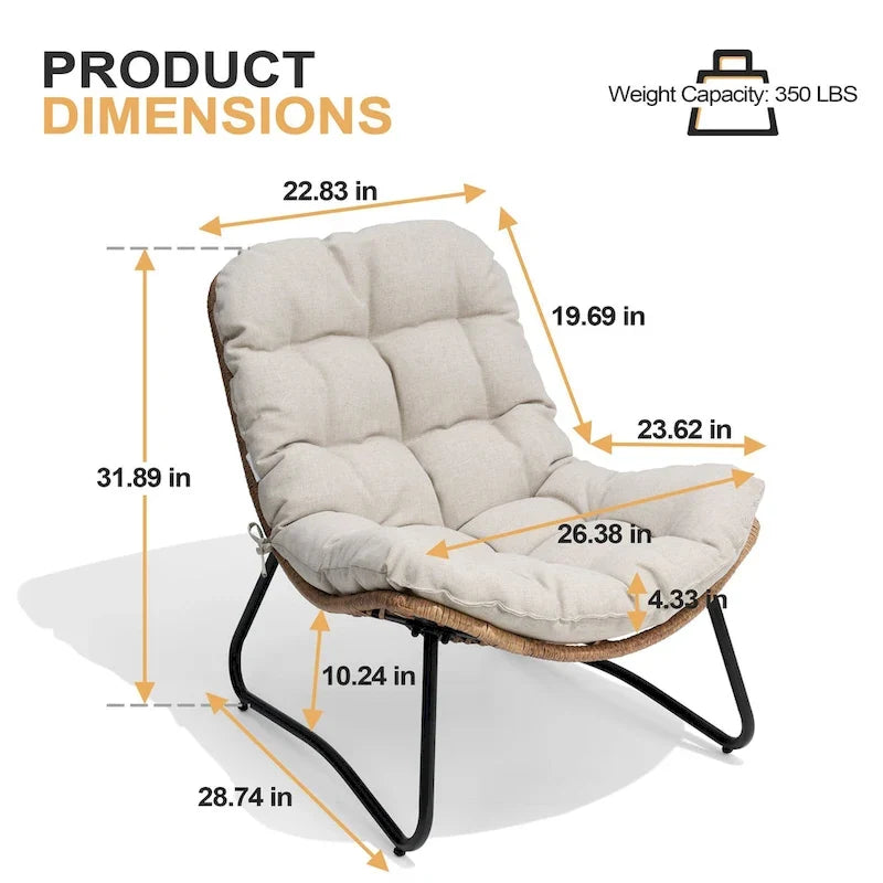 Poltrone Papasan da Esterno con Cuscino in Rattan PE, Comode Poltrone da Patio con Tavolino Laterale