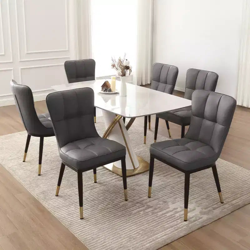 Bekrvio Lot de 6 chaises de salle à manger, modernes, rembourrées, en similicuir, avec haut dossier, pieds en métal, chaises de cuisine sans accoudoirs pour salon et salle à manger
