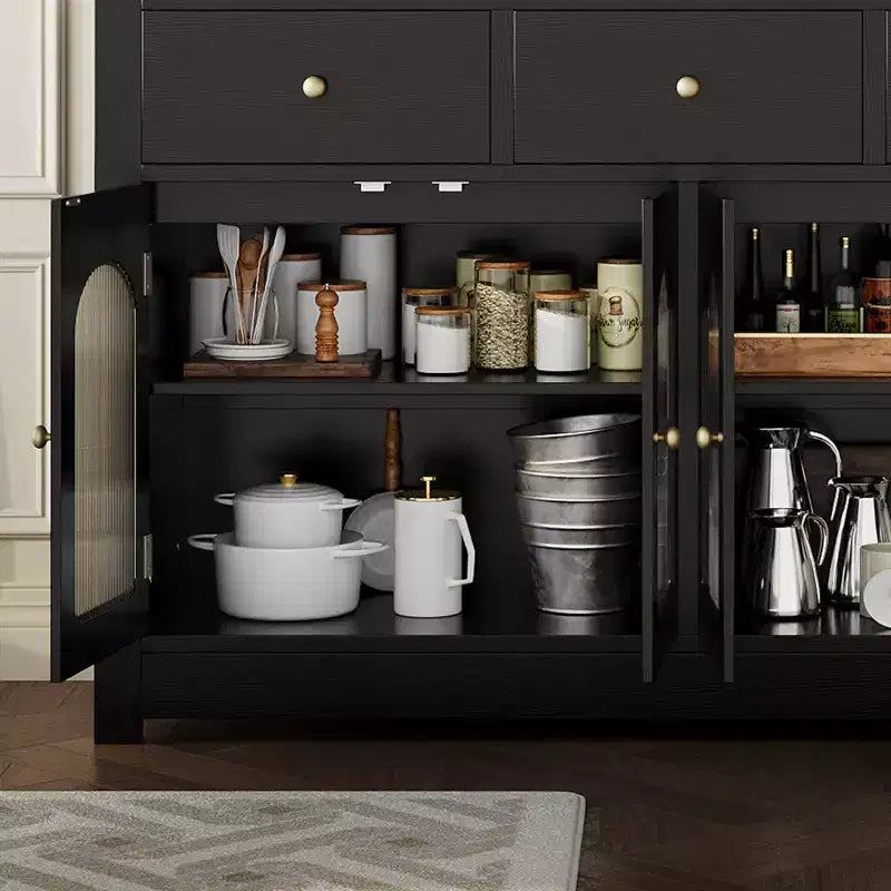 Credenza stretta da 140 cm con 3 cassetti e 4 ante per cucina, sala da pranzo, soggiorno