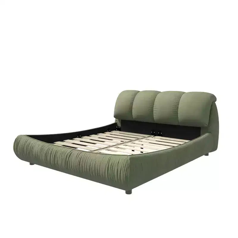 MAYEERTY Letto a Piattaforma Queen Size di Lusso Rivestito in Tessuto con Testiera Imbottita Oversize e Struttura in Legno Massello Verde