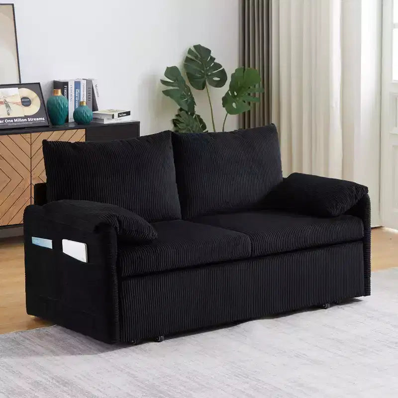 Divano Letto Convertibile in Velluto a Coste 3-in-1 con Letto Estraibile 64.5