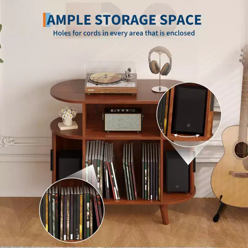 Mobile portadischi moderno di metà secolo, scaffale in legno per giradischi, mobile aperto per vinili, per soggiorno, camera da letto
