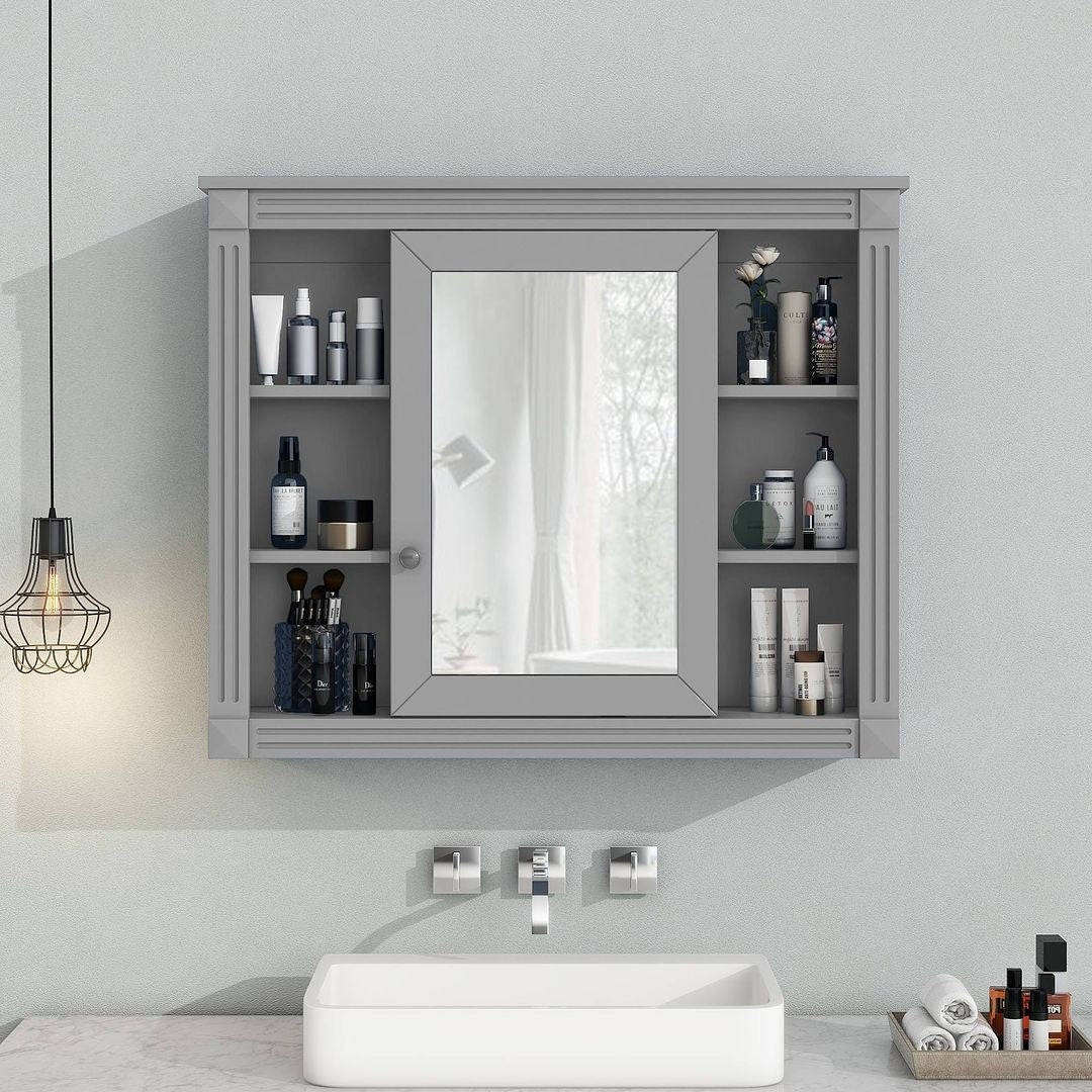Meuble-lavabo de salle de bain moderne de 91 cm avec lavabo et armoire de toilette, 2 portes et 2 tiroirs