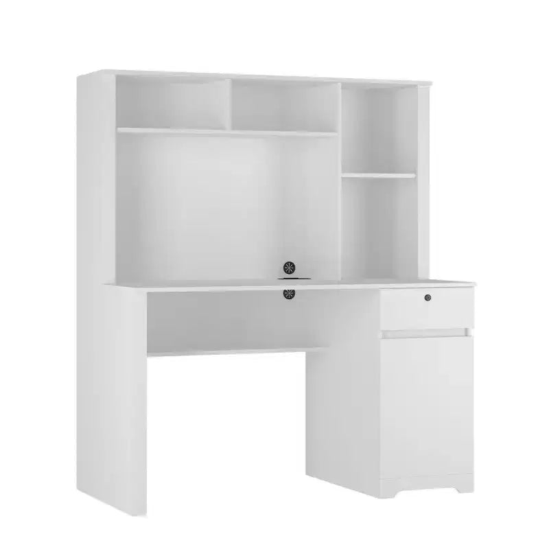 Scrivania moderna da 130 cm con libreria e scaffali, scrivania da ufficio con ampio spazio di archiviazione, scrivania per studio, sala lettura