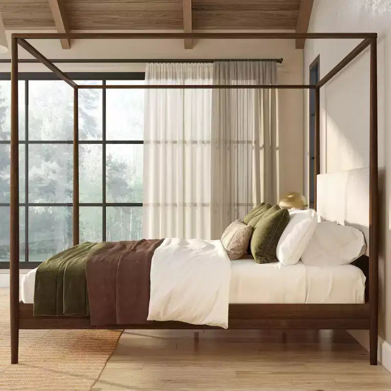 Letto a baldacchino Harbor King con testiera imbottita, biondo/Swiss Coffee (MD2411-01)
