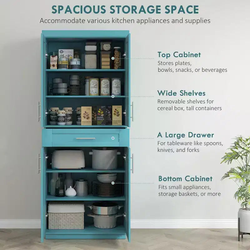 Dispensa da Cucina Moderna, Mobile Autoportante con Ante e Cassetti, Ripiani Regolabili