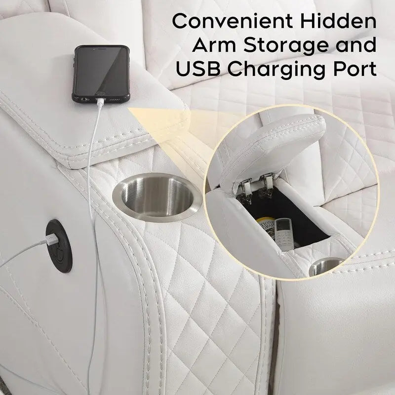 Divano Reclinabile Elettrico con Caricatore Wireless, Luce da Lettura per Soggiorno, Luce LED in Similpelle, Porta AC/USB, Portabicchieri, Nero